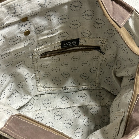 Myra Bag Upcycled Gray and Brown Large Purse/Handbag - Picture 11 of 14